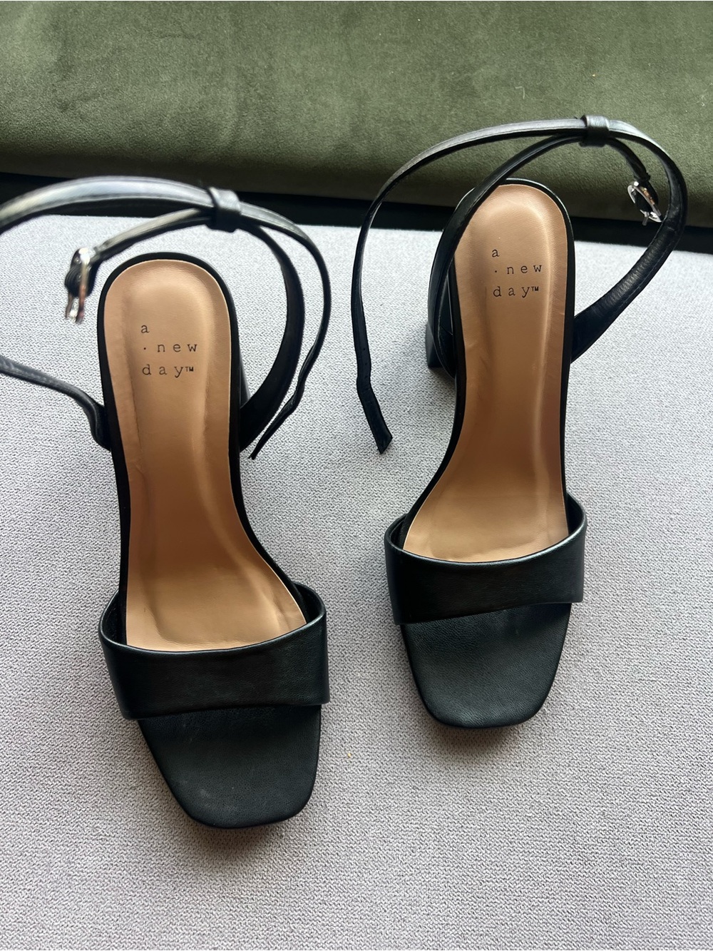 a new day Black Square-Toe Ankle-Strap Block Heels